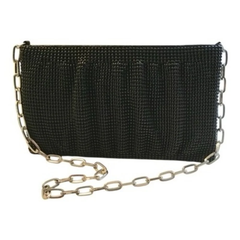 La Regale Black Beaded Purse Silver Chain Strap Evening Clutch Bag